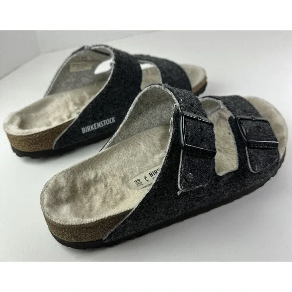 Birkenstock Arizona Shearling Sandal Charcoal Gray Cork Suede Women's 39 Size 8 - Picture 3 of 16